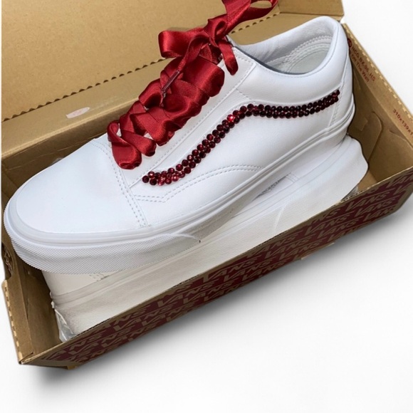 Garnet Red Luxe Crystal Diamond Classic Lace Up Old Skool Vans All Sizes New - Picture 4 of 6